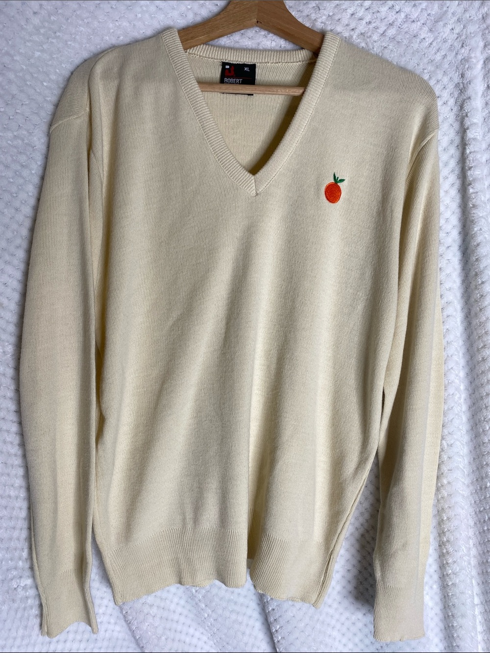 Vintage Robert Bruce V Neck Sweater with Embroidered Orange